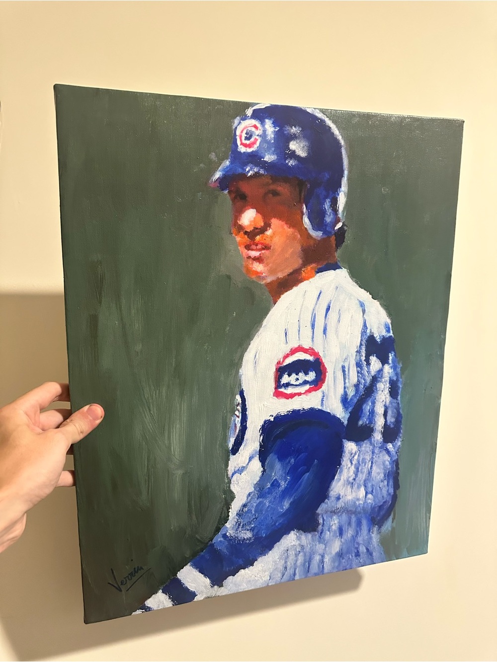 Ryne Sandberg original Baseball Painting 16x20 1/1 signed by the artist